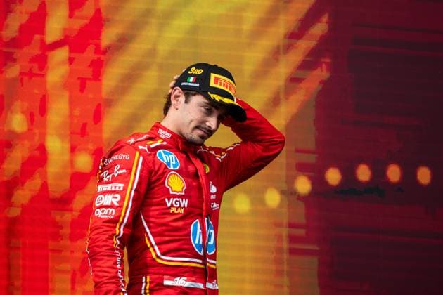 Charles Leclerc Scuderia Ferrari HP, 16 on the podium at the podium ceremony, ITA, Formula 1 World Championship, Grand Prix Emilia Romagna Imola, Autodromo Enzo e Dino Ferrari, Race, 19 05 2024 ITA, Formula 1 World Championship, Grand Prix Emilia Romagna Imola, Autodromo Enzo e Dino Ferrari, Race, 19 05 2024 Imola Copyright: xEibner-Pressefoto Memmlerx EP_MMR