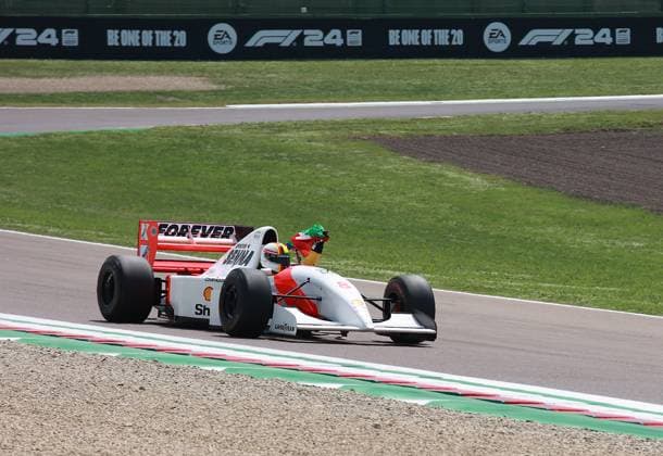 Formula 1 Grand Prix Emilia Romagna 2024 19 05 2024, Autodromo Enzo e Dino Ferrari, Imola, Formula 1 Grand Prix Emilia Romagna 2024 ,in the picture Sebastian Vettel drives around the Imola circuit in Ayrton Sennas last winning car nordphotoxGmbHx xBratic nph00250