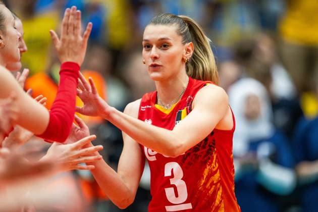 240519 Britt Herbots of Belgium chosen to the player of the team during the European Golden League between Sweden and Belgium on May 19, 2024 in Lund Photo Avdo Bilkanovic BILDBYRAN COP 115 AB0272 volleyball volleyball european golden league sverige belgium sweden dam bbeng  Copyright: AVDOxBILKANOVIC BB240519AB090