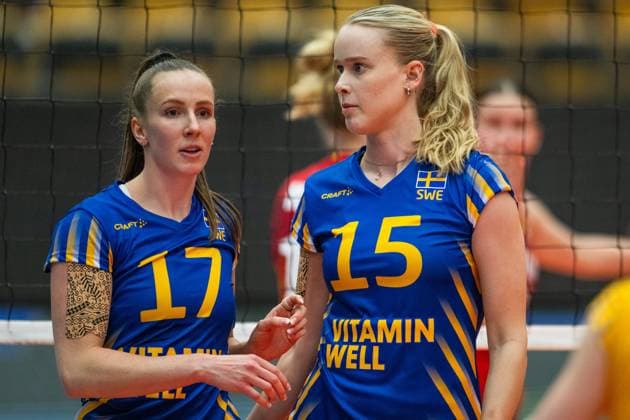 240519 Anna Haak and Kirsten Van Leusen of Sweden during the European Golden League between Sweden and Belgium on May 19, 2024 in Lund Photo Avdo Bilkanovic BILDBYRAN COP 115 AB0272 volleyball volleyball european golden league sverige belgium sweden dam bbeng  Copyright: AVDOxBILKANOVIC BB240519AB096
