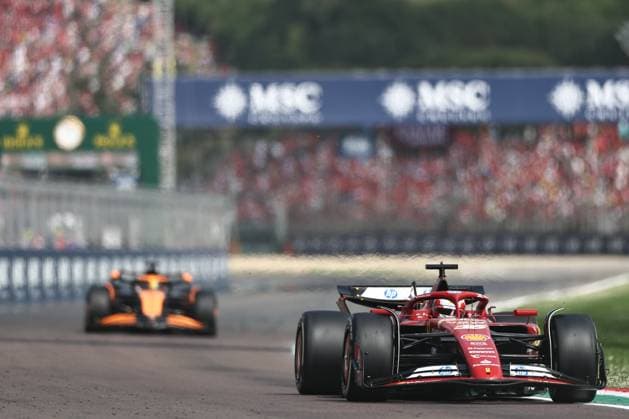 Charles Leclerc of Monaco and Ferrari and Lando Norris of Great Britain and McLaren in action, Race, F1 Emilia Romagna Grand Prix 2024, Autodromo Enzo e Dino Ferrari on 19 May 2024 in Imola, Italy Photo by Diogo Cardoso DeFodi Images Charles Leclerc of Monaco and Ferrari and Lando Norris of Great Britain and McLaren in action, Race, F1 Emilia Romagna Grand Prix 2024, Autodromo Enzo e Dino Ferrari on May 19, 2024 in Imola, Italy Photo by Diogo Cardoso DeFodi Images Defodi 645 f1imo20240518 4734 Defodi-645