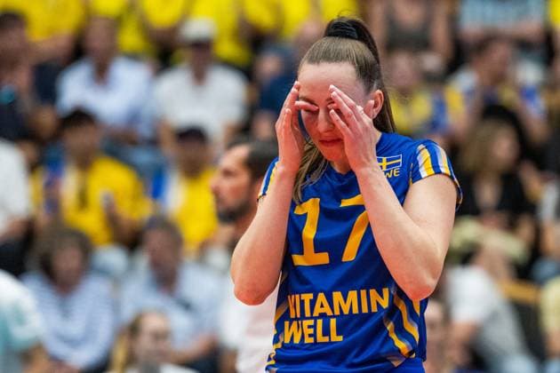 240519 Anna Haak of Sweden looks dejected during the European Golden League between Sweden and Belgium on May 19, 2024 in Lund Photo Avdo Bilkanovic BILDBYRAN COP 115 AB0272 volleyboll volleyball european golden league sverige belgium sweden dam bbeng  Copyright: AVDOxBILKANOVIC BB240519AB111