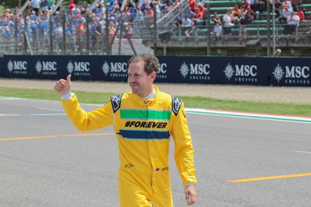 Sebastian Vettel (GER) Former F1 Drivers, tribute to Ayrton Senna with McLaren Mp4 8 Ford WC 1993 during FORMULA 1 MSC CRUISES GRAN PREMIO DEL MADE IN ITALY E DELL EMILIA-ROMAGNA 2 Autodromo Enzo e Dino Ferrari, Imola (BO) Italy  Copyright: xAlessioxDexMarco IPAxSportx xipax xx IPA_46276482 IPA_Agency_IPA46276482