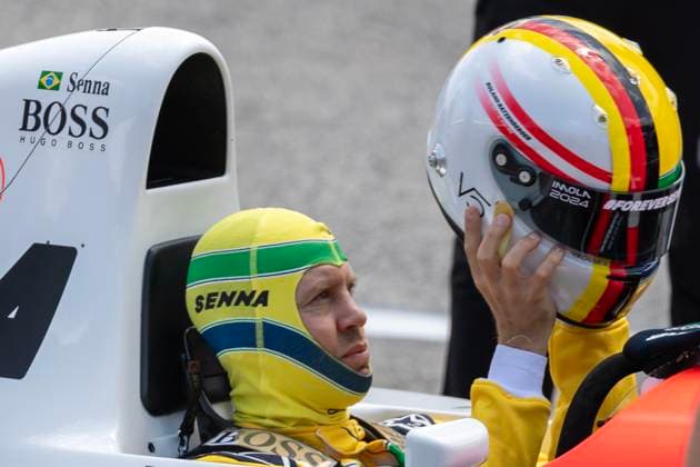 F1 GP Imola Italy Sunday, 19 05 2024 Sebastian Vettel in Ayrton Senna s McLaren MP4 8 from 1993 F1 GP Imola Italy Sunday, 19 05 2024 Copyright: xBEAUTIFULxSPORTS Erlhofx