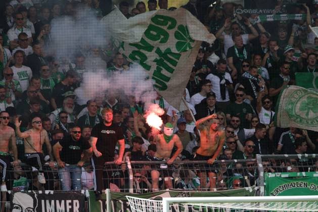 Fürth fans with pyrotechnics in the second round match of the 2023 2024 season between SpVgg Greuther Fürth and FC Schalke 04 2 0 in Fürth 19 05 2024