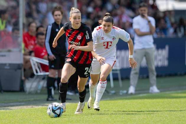 Soccer Google Pixel Womens Bundesliga, Season 2023 2024, Matchday 22, 1 FC Koeln Eintracht Frankfurt on 20 05 2024 at Franz Kremer Stadium in Koeln duel between Anna Aehling Eintracht Frankfurt, 24 and Martyna Wiankowska 1 FC Koeln, 26 Important note In accordance with the regulations of the DFL German Football League and the DFB German Football Association, it is prohibited to use or have used photographs taken in the stadium and or of the match in the form of sequential images and or video-like photo series Foto Kirchner Media TH Copyright: xKirchner-Media THx