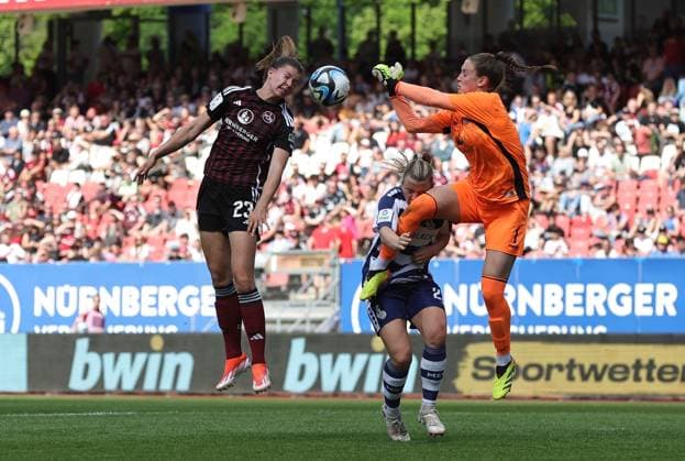 20 05 2024 Soccer Season 2023 2024 1 Womens Soccer Bundesliga 22 Matchday 1 FC Nürnberg FCN Club MSV Duisburg Zebras Sportfoto Zink DaMa xdaxmax Nele Bauereisen 23, 1 FC Nürnberg FCN Ingibjörg Sigurdardottir 25, MSV Duisburg Ena Mahmutovic 1, MSV Duisburg
