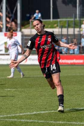 Soccer Google Pixel Womens Bundesliga, Season 2023 2024, 22 Matchday, 1 FC Koeln Eintracht Frankfurt on 20 05 2024 at Franz Kremer Stadium in Koeln Geraldine Reuteler Eintracht Frankfurt, 14 turns away in jubilation after her goal to make it 1 0 Important note In accordance with the regulations of the DFL German Football League and the DFB German Football Association, it is prohibited to use or have used photographs taken in the stadium and or of the match in the form of sequential images and or video-like photo series Foto Kirchner Media TH Copyright: xKirchner-Media THx
