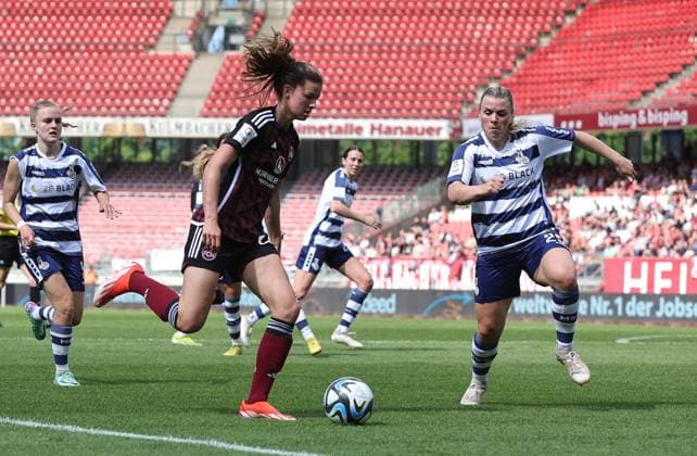 20 05 2024 Soccer Season 2023 2024 1 Womens Soccer Bundesliga 22 Matchday 1 FC Nürnberg FCN Club MSV Duisburg Zebras Sportfoto Zink DaMa xdaxmax Nele Bauereisen 23, 1 FC Nürnberg FCN Ingibjörg Sigurdardottir 25, MSV Duisburg