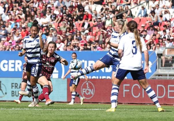 20 05 2024 Soccer Season 2023 2024 1 Womens Soccer Bundesliga 22 Matchday 1 FC Nuremberg FCN Club MSV Duisburg Zebras Sportfoto Zink DaMa xdaxmax Nele Bauereisen 23, 1 FC Nuremberg FCN with shot on goal