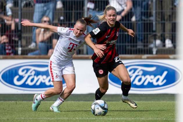 Soccer Google Pixel Womens Bundesliga, Season 2023 2024, Matchday 22, 1 FC Cologne Eintracht Frankfurt on 20 05 2024 at Franz Kremer Stadium in Cologne duel between Laura Donhauser 1 FC Cologne, 25 and Nadine Riesen Eintracht Frankfurt, 22 Important note In accordance with the regulations of the DFL German Football League and the DFB German Football Association, it is prohibited to utilize or have utilized photographs taken in the stadium and or of the match in the form of sequential images and or video-like photo series Foto Kirchner Media TH Copyright: xKirchner-Media THx