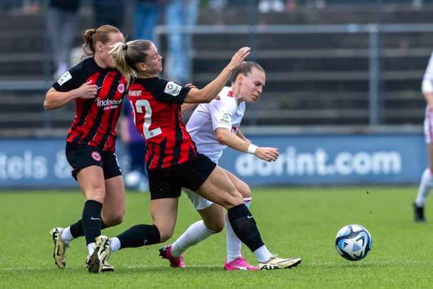 Soccer Google Pixel Womens Bundesliga, Season 2023 2024, Matchday 22, 1 FC Koeln Eintracht Frankfurt on 20 05 2024 at Franz Kremer Stadium in Koeln duel between Nadine Riesen Eintracht Frankfurt, 22 and Dora Zeller 1 Fc Koeln, 19 Important note In accordance with the regulations of the DFL German Football League and the DFB German Football Association, it is prohibited to utilize or have utilized photographs taken in the stadium and or of the match in the form of sequential images and or video-like photo series Foto Kirchner Media TH Copyright: xKirchner-Media THx