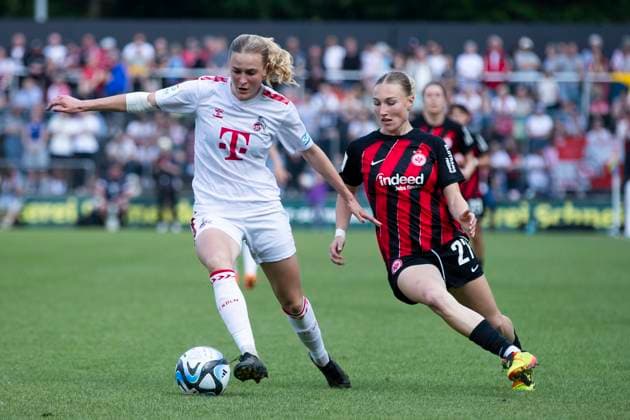 GOOGLE PIXEL Frauen Bundesliga 1 FC Köln Eintracht Frankfurt, 20 05 2024 Sofie Vendelbo 1 FC Köln, 2 , Sophie Nachtigall Eintracht Frankfurt, 27 GOOGLE PIXEL Frauen Bundesliga, 1 FC Köln Eintracht Frankfurt, 22 Spieltag, am 20 05 2024, Franz Kremer Stadion, Köln DFL regulations prohibit any use of photographs as image sequences and or quasi video Copyright: xBEAUTIFULxSPORTS Meuselx
