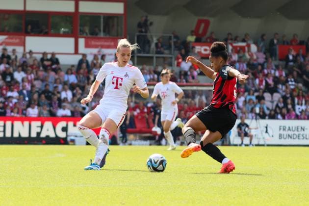 Cologne, Germany 20 May 2024 1 BL Women 2023 2024 1 FC Köln vs Eintracht Frankfurt In the picture from left in duel Celina Degen 1 FC Koeln and Shekiera Martinez Eintracht Frankfurt DFB regulations prohibit any use of photographs as image sequences and or quasi video Franz Kremer Stadion Nordrhein Westfalen Copyright: xFotostandx xFantinix