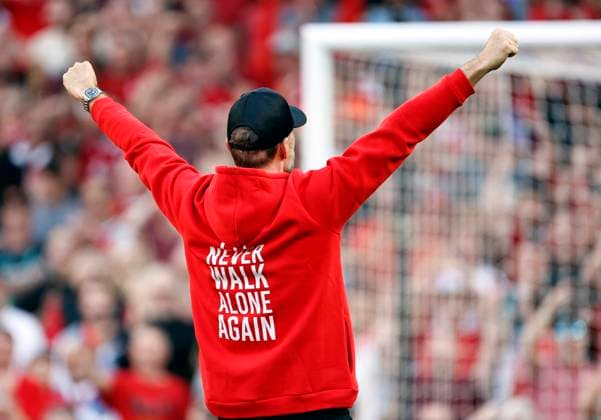 Football - 2023 2024 Premier League - Liverpool vs Wolverhampton Wanderers - Anfield - Sunday 19th May 2024 Liverpool manager Jurgen Klopp bids farewell to the Anfield faithful after his final game as manager, at Anfield. 