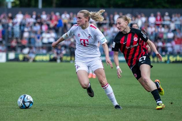GOOGLE PIXEL Frauen Bundesliga 1 FC Köln Eintracht Frankfurt, 20 05 2024 Sofie Vendelbo 1 FC Köln, 2 , Sophie Nachtigall Eintracht Frankfurt, 27 GOOGLE PIXEL Frauen Bundesliga, 1 FC Köln Eintracht Frankfurt, 22 Spieltag, am 20 05 2024, Franz Kremer Stadion, Köln DFL regulations prohibit any use of photographs as image sequences and or quasi video Copyright: xBEAUTIFULxSPORTS Meuselx