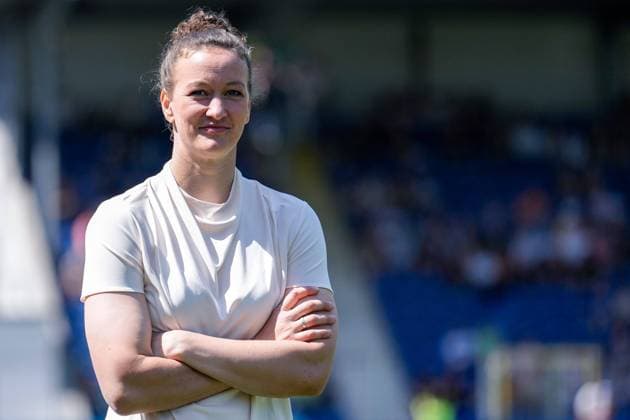 Goalkeeper Almuth Schult as expert of ARD SWR , TV, television, single picture, single photo, action, action, joy, rejoice, rejoices, friendly, cheerful, happy, radiant, optimistic, portrait, portrait, 20 05 2024, Sinsheim Hoffenheim Germany , Football, Google Pixel Women Bundesliga, TSG 1899 Hoffenheim FC Bayern Munich, DFB DFL REGULATIONS PROHIBIT ANY USE OF PHOTOGRAPHS AS IMAGE SEQUENCES AND OR QUASI VIDEO xozx