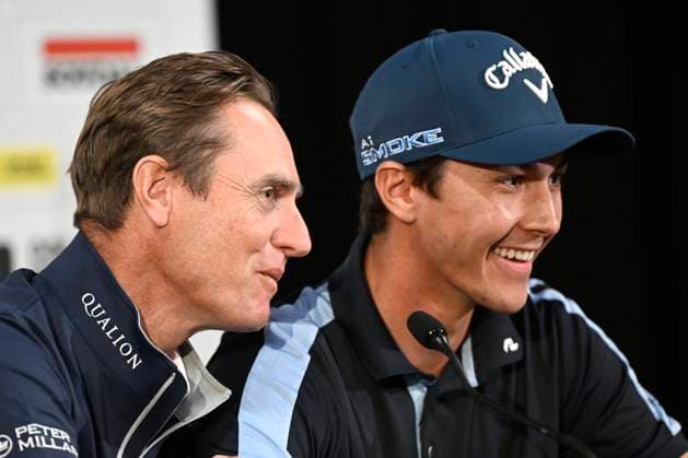 press conference, PK, Pressekonferenz Soudal Open Golf SCHILDE, BELGIUM - MAY 21 : Matthis Besard and Nicolas Colsaerts pictured during a press conference prior to the DP World Tour Golf Soudal Open at the Rinkven International Golf Club on May 21, 2024 in Schilde, Belgium, 21 05 2024 Schilde Belgium  Copyright: xPeterxDexVoechtx