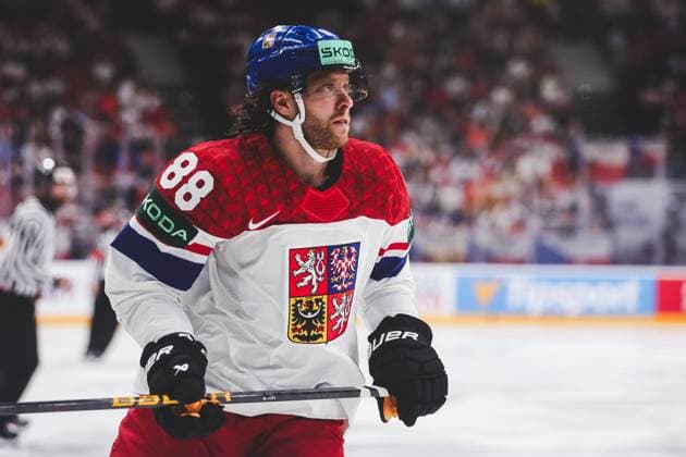 Ice hockey, Eishockey - IIHF WC 2024 PRAGUE,CZECH REPUBLIC,21.MAY.24 - ICE HOCKEY - IIHF Ice Hockey World Championship, WM, Weltmeisterschaft 2024, group stage, Canada vs Czech Republic. Image shows David Pastrnak (CZE).  GEPAxpictures xDanielxGoetzhaber