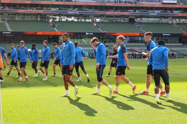 Atalanta training before the 2024 Europa League final match Dublin 21 05 2024 Dublin, pre-match training for the 2024 Europa League final between Atalanta vs Bayer Leverkusen Champions In the picture: soccer Atalanta Dublino stadio Dublino arena IRLANDA Copyright: xFABIOxSASSOxFabioxSassox IMG_1157