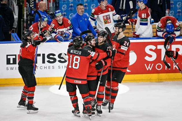 Czech Republic vs Canada group A, match of 2024 IIHF World Championship, WM, Weltmeisterschaft in Prague, Czech Republic, on May 21, 2024. Hockey players of Canada, celebrate victory. (CTKxPhoto VitxSimanek) CTKPhotoP2024052107992  CTKPhotoP2024052107992