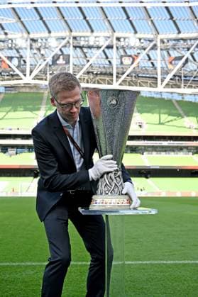 21 05 2024, xjrdrx, Football UEFA Europa League Final 2024, Bayer 04 Leverkusen Press Conference Training emspor, v l Der Pokal Europapokal Euro League Symbolbild DFL DFB REGULATIONS PROHIBIT ANY USE OF PHOTOGRAPHS as IMAGE SEQUENCES and or QUASI VIDEO Dublin