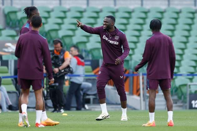 Edmond Tapsoba (Bayer 04 Leverkusen) gestures, Training Session - UEFA Europa League Final 2023 24, Bayer 04 Leverkusen, Dublin Arena, May 21, 2024, Dublin, Ireland.