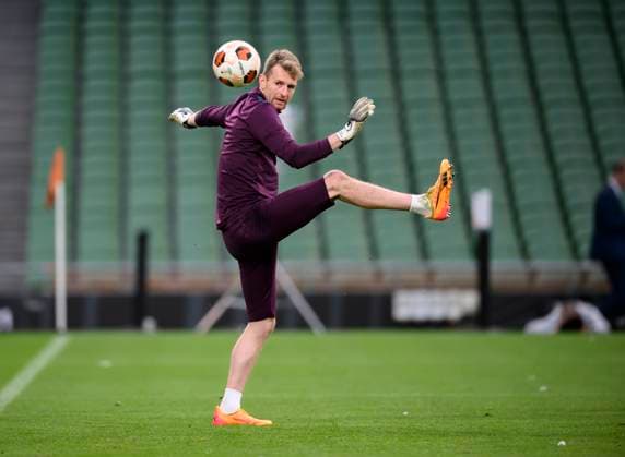 Goalkeeper Lukas HRADECKY LEV action, final training Bayer 04 Leverkusen LEV before the football Europa League Final 2024, Atalanta Bergamo AB Bayer 04 Leverkusen LEV , on 21 05 2024 in Dublin Ireland UEFA regulations prohibit any use of photographs as image sequences and or quasi video Â