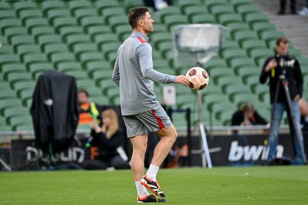 21 05 2024, xjrdrx, Football UEFA Europa League Final 2024, Bayer 04 Leverkusen Press Conference Training emspor, v l Coach Xabi Alonso Bayer Leverkusen DFL DFB REGULATIONS PROHIBIT ANY USE OF PHOTOGRAPHS as IMAGE SEQUENCES and or QUASI VIDEO Dublin