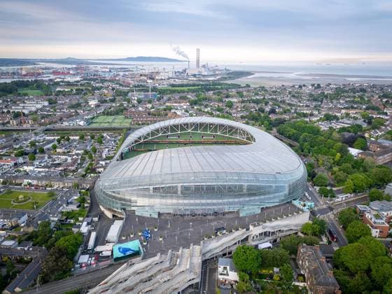 Bayer Leverkusen Europa League Final Media Access Event General stadium view outside the Aviva Stadium before the training session press conference, PK, Pressekonferenz for Bayer Leverkusen ahead of the Europa League Final at Aviva Stadium, Dublin, Republic of Ireland on 21 May 2024. Editorial use only , Copyright: xIanxStephenx PSI-19723-0015