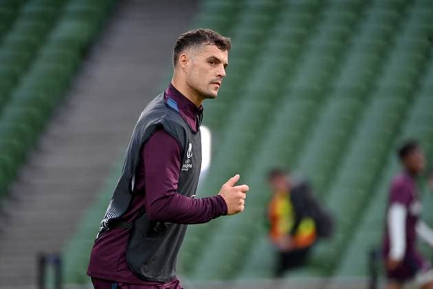 21 05 2024, xjrdrx, Football UEFA Europa League Final 2024, Bayer 04 Leverkusen Press Conference Training emspor, v l Granit Xhaka Bayer Leverkusen DFL DFB REGULATIONS PROHIBIT ANY USE OF PHOTOGRAPHS as IMAGE SEQUENCES and or QUASI VIDEO Dublin