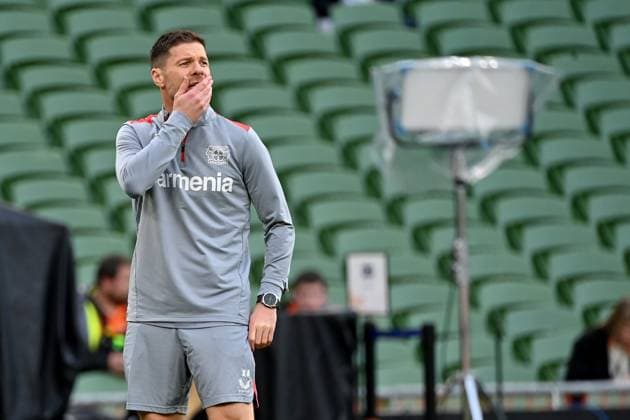 21 05 2024, xjrdrx, Football UEFA Europa League Final 2024, Bayer 04 Leverkusen Press Conference Training emspor, v l Coach Xabi Alonso Bayer Leverkusen DFL DFB REGULATIONS PROHIBIT ANY USE OF PHOTOGRAPHS as IMAGE SEQUENCES and or QUASI VIDEO Dublin