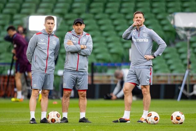 Bayer Leverkusen Europa League Final Media Access Event Bayer Leverkusen manager Xabi Alonso during the training session press conference, PK, Pressekonferenz for Bayer Leverkusen ahead of the Europa League Final at Aviva Stadium, Dublin, Republic of Ireland on 21 May 2024. Editorial use only , Copyright: xIanxStephenx PSI-19723-0036