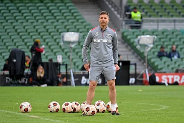 21 05 2024, xjrdrx, Football UEFA Europa League Final 2024, Bayer 04 Leverkusen Press Conference Training emspor, v l Coach Xabi Alonso Bayer Leverkusen DFL DFB REGULATIONS PROHIBIT ANY USE OF PHOTOGRAPHS as IMAGE SEQUENCES and or QUASI VIDEO Dublin