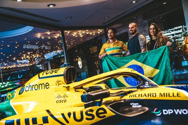 MAGAZINE PRESENTATION MCLAREN SENNA BY OKX - MCLAREN GP MONACO SPORTPIXPRESS MAXPPP - MONACO 22 05 2024 MAGAZINE PRESENTATION MCLAREN SENNA BY OKX - MCLAREN GP MONACO McLaren Store Bruno Senna poses front of Formula one McLaren Senna with a fans who is tattooed in honor of Ayrton Senna on his left arm MONACO AVENUE DE LA PRINCESSE GRACE MONACO  Copyright: xMAXPPPxSPORTPIXPRESSx HD2575 HD2575