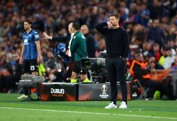 Bayer Leverkusen manager Xabi Alonso looks on Atalanta v Bayer 04 Leverkusen, UEFA Europa League, Final, Football, Aviva Stadium, Dublin, Ireland - 22 May 2024 EDITORIAL USE ONLY No use with unauthorised audio, video, data, fixture lists, club league logos or live services. Online in-match use limited to 120 images, no video emulation. No use in betting, games or single club league player publications. Copyright: xKieranxMcManus Shutterstockx 14495147bz