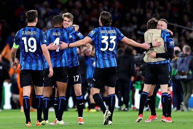 Atalanta players celebrate the victory at the end of the 2023 2024 Europa League Final football match between Atalanta BC and Bayer Leverkusen at Dublin Arena stadium in Dublin (Republic of Ireland), May 22nd, 2024. cesarexpurini