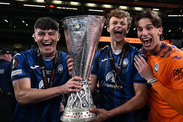 Mg Dublino (Irlanda) 22 05 2024 - finale Europa League Atalanta-Bayer Leverkusen foto Matteo Gribaudi Image nella foto: Matteo Ruggeri-Giorgio Scalvini-Marco Carnesecchi 
