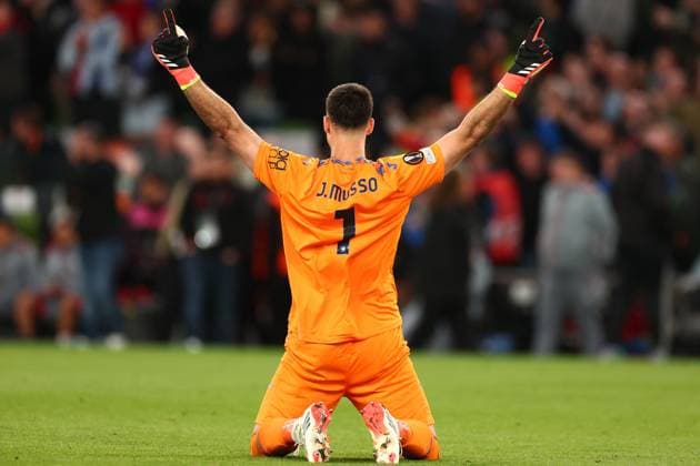 22nd May 2024, Dublin Arena, Dublin, Ireland; Europa League Football Final; Atalanta versus Bayer Leverkusen; Juan Musso of Atalanta celebrates after they win the Europa League final 3-0  ActionPlus12645846 ShaunxBrooks