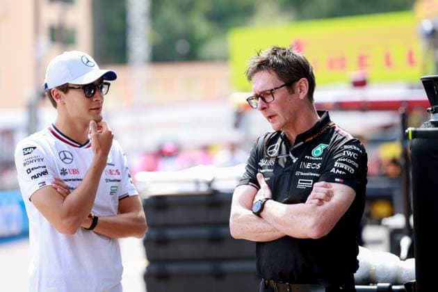 63 George Russell GBR, Mercedes AMG Petronas F1 Team , Andrew Shovlin GBR, Mercedes AMG Petronas F1 Team , F1 Grand Prix of Monaco at Circuit de Monaco on May 23, 2024 in Monte Carlo, Monaco Photo by HOCH ZWEI Monte Carlo Monaco