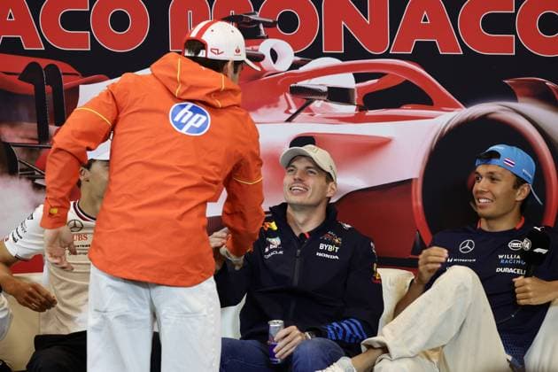 F1 Grand Prix Of Monaco 2024 Previews Charles Leclerc of Ferrari, Max Verstappen of Red Bull Racing and Alexander Albon of Williams during press conference, PK, Pressekonferenz ahead of the Formula 1 Grand Prix of Monaco at Circuit de Monaco in Monaco on May 23, 2024. Monaco Monaco  Copyright: xJakubxPorzyckix originalFilename:porzycki-f1grandp240523_npZge.jpg