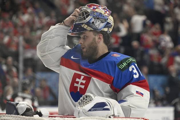 Canada vs Slovakia quarter-final match of the 2024 IIHF World Championship, WM, Weltmeisterschaft in Prague, Czech Republic, on May 23, 2024. Goalkeeper Samuel Hlavaj (SVK). (CTKxPhoto MichalxKamaryt) CTKPhotoP2024052306955  CTKPhotoP2024052306955