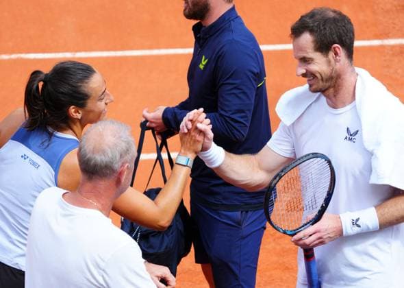 Andy Murray greets Caroline Garcia French Open Tennis, Thursday Practice and Qualifying, Tennis, Roland Garros, Paris, France - 23 May 2024  Copyright: xJavierxGarcia Shutterstockx 14496641fw