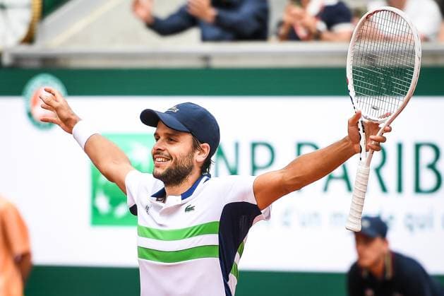 May 23, 2024, Paris, France, France: Gregoire BARRERE of France celebrates his victory during fourth qualifying day of Roland-Garros 2024, French Open 2024, Grand Slam tennis tournament at Roland-Garros Stadium on May 23, 2024 in Paris, France. Paris France - ZUMAm308 20240523_zsp_m308_027 Copyright: xMatthieuxMirvillex
