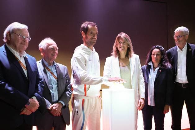 The Draw At Rolang Garros 2024 NB Richard Gasquet, Amelie Mauresmo, Gilles Moretton attends Inauguration of the Tenniseum at Rolang Garros 2024 on May 23, 2024 in Paris, France. Photo by Nasser Berzane ABACAPRESS.COM Paris France  Copyright: xBerzanexNasser ABACAx