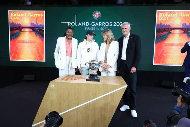 The Draw At Rolang Garros 2024 NB Marie Jose Perec, Iga Swiatek, Amelie Mauresmo during the draw at Rolang Garros 2024 on May 23, 2024 in Paris, France. Photo by Nasser Berzane ABACAPRESS.COM Paris France  Copyright: xBerzanexNasser ABACAx