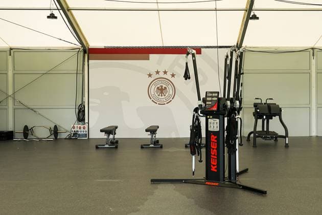 Equipment in the fitness tent at the national teams training facilities at the Golf Resort Spa Weimarer Land, where the German national team is preparing for EURO 24 in Germany Blankenhain 24 05 2024 Training camp for the German national team in preparation for the European Championships, Golf Resort Weimarer Land