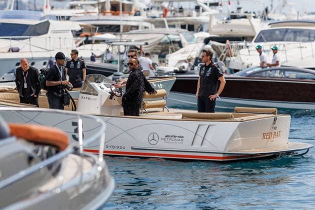 Lewis Hamilton Mercedes AMG Petronas Formula One Team, 44 arrives in the paddock by boat, Monaco Grand Prix, Motorsport, Formula 1, 2023 season, 24 05 2024 Monaco Grand Prix, Motorsport, Formula 1, 2023 season, 24 05 2024 Monte Carlo Copyright: xEibner-Pressefoto AlexanderxNeisx EP_ANS