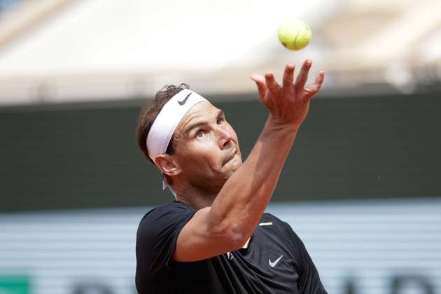 24 05 2024, Tennis, French Open 2024 Roland Garros, FRA, Paris, picture from left, Training Rafael Nadal ESP makes a serve Copyright: HMBxMedia AntonioxBorga
