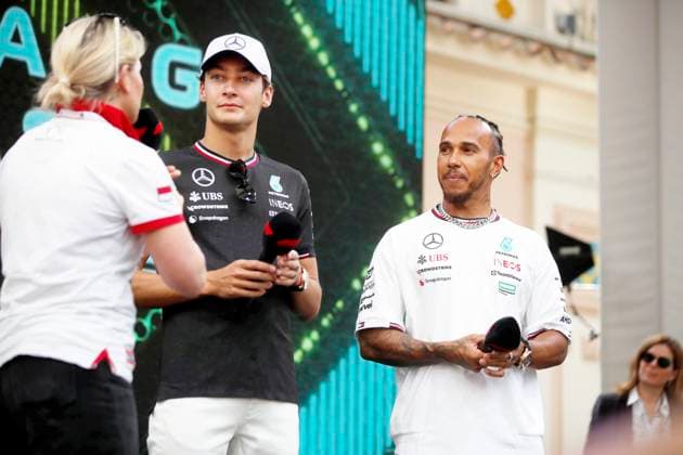 Fan zone GRAND PRIX DE MONACO PHOTOPQR NICE MATIN Dylan Meiffret ; Monaco ; 25 05 2024 ; Charles Leclerc et Carlos Sainz de chez Ferrari, Lewis Hamilton et George Russell de chez Mercedes, Max Verstappen et Sergio Perez de chez Red Bull sont venus a la rencontre des fans dans la Fan Zone. Monaco Grand Prix, fan zone Monaco France  Copyright: xPHOTOPQR NICExMATIN MAXPPPxDylanxMeiffretx 20240525NIM7696 20240525NIM7696